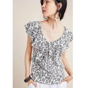 Dolan Left Coast Anthropologie Top Large White Black Savannah Textured Ruffle